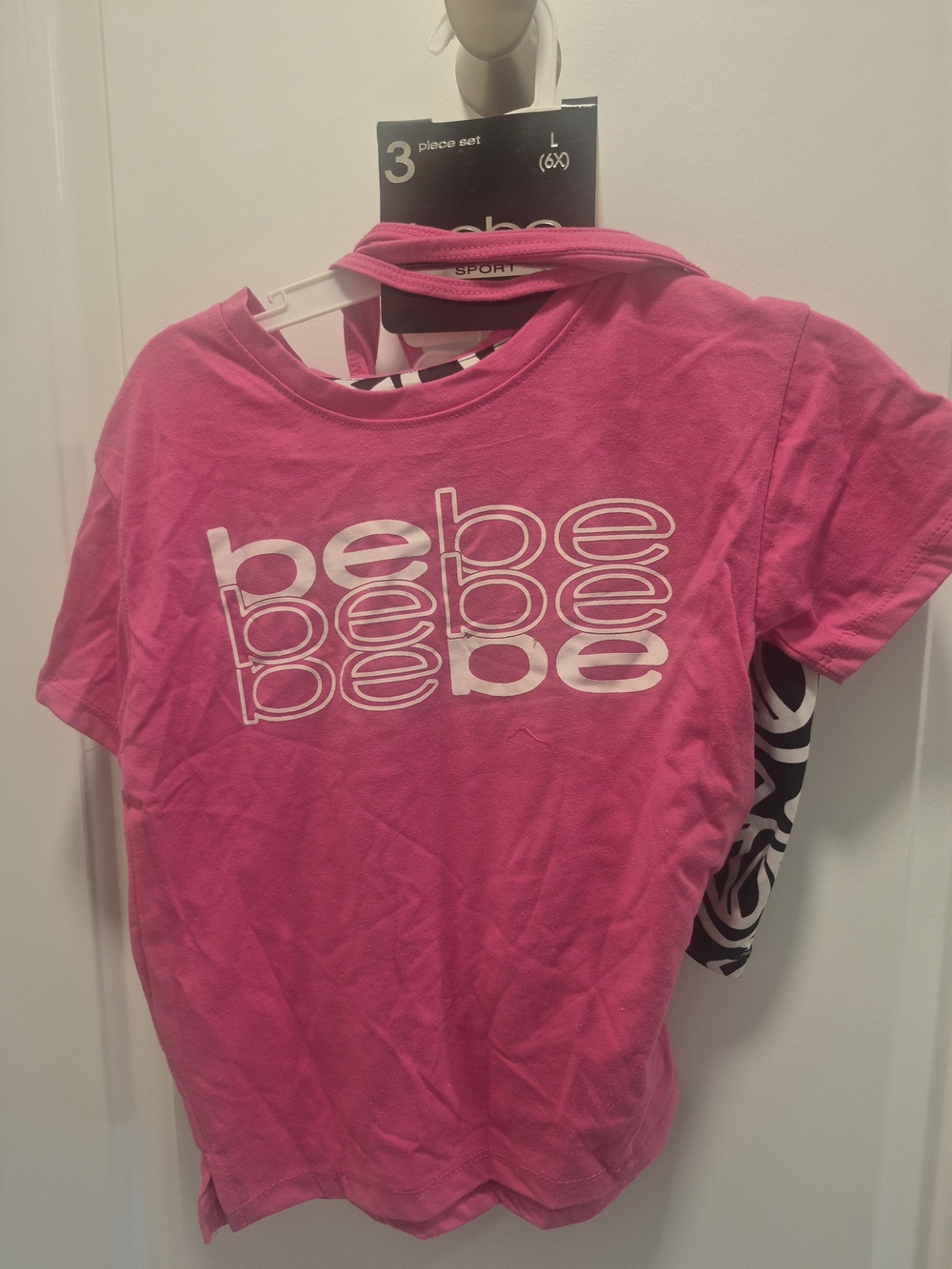 bebe Hot Pink Short Sleeve Logo 3 Piece Athletic Set